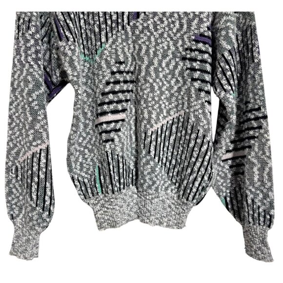 Vintage 90s FLUID Geometric Bubble Knit Sweater Mens Size S Gray Green Purple Ac - Picture 8 of 11